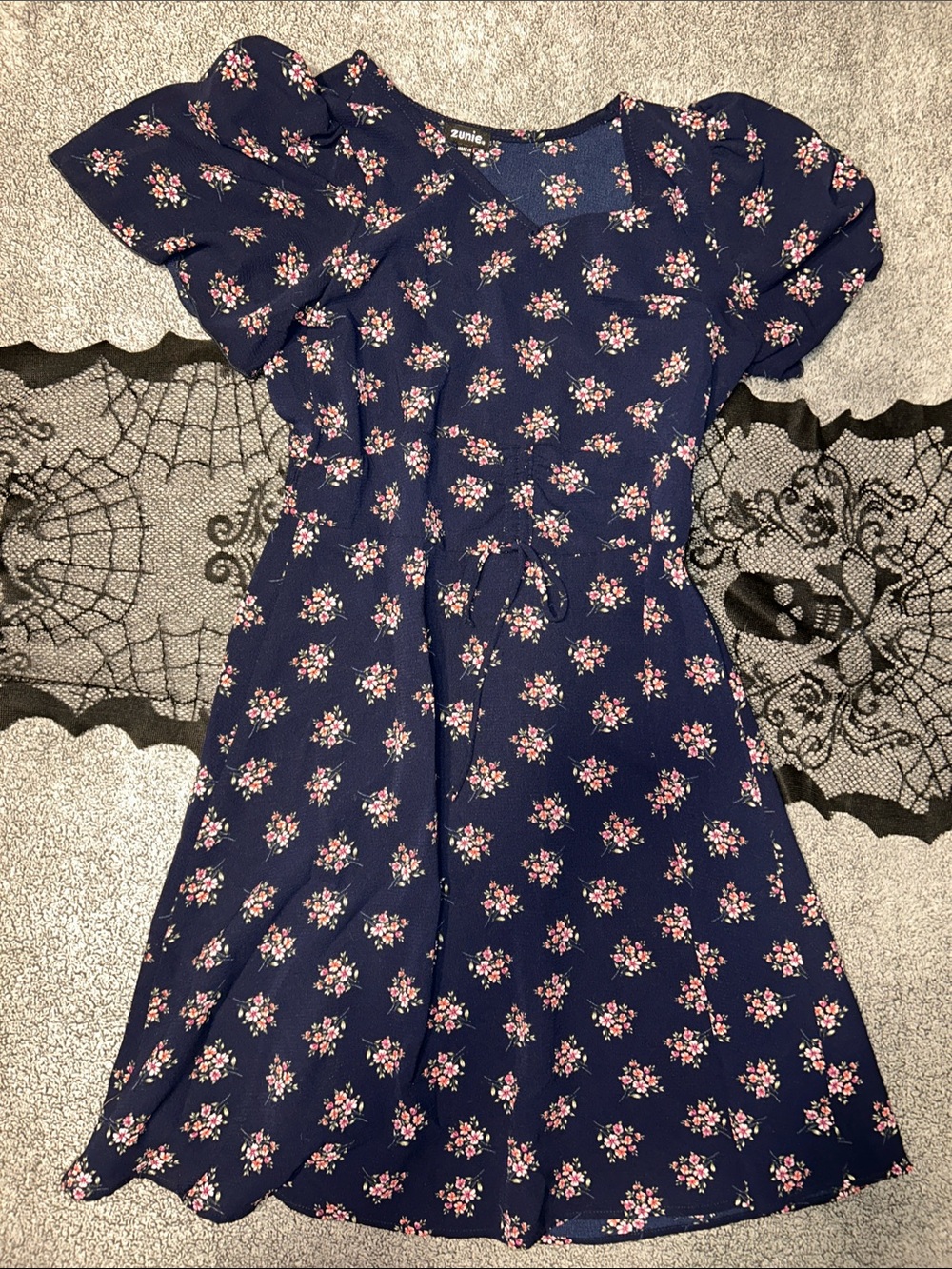 Zunie Navy Dress with Pink Floral Print